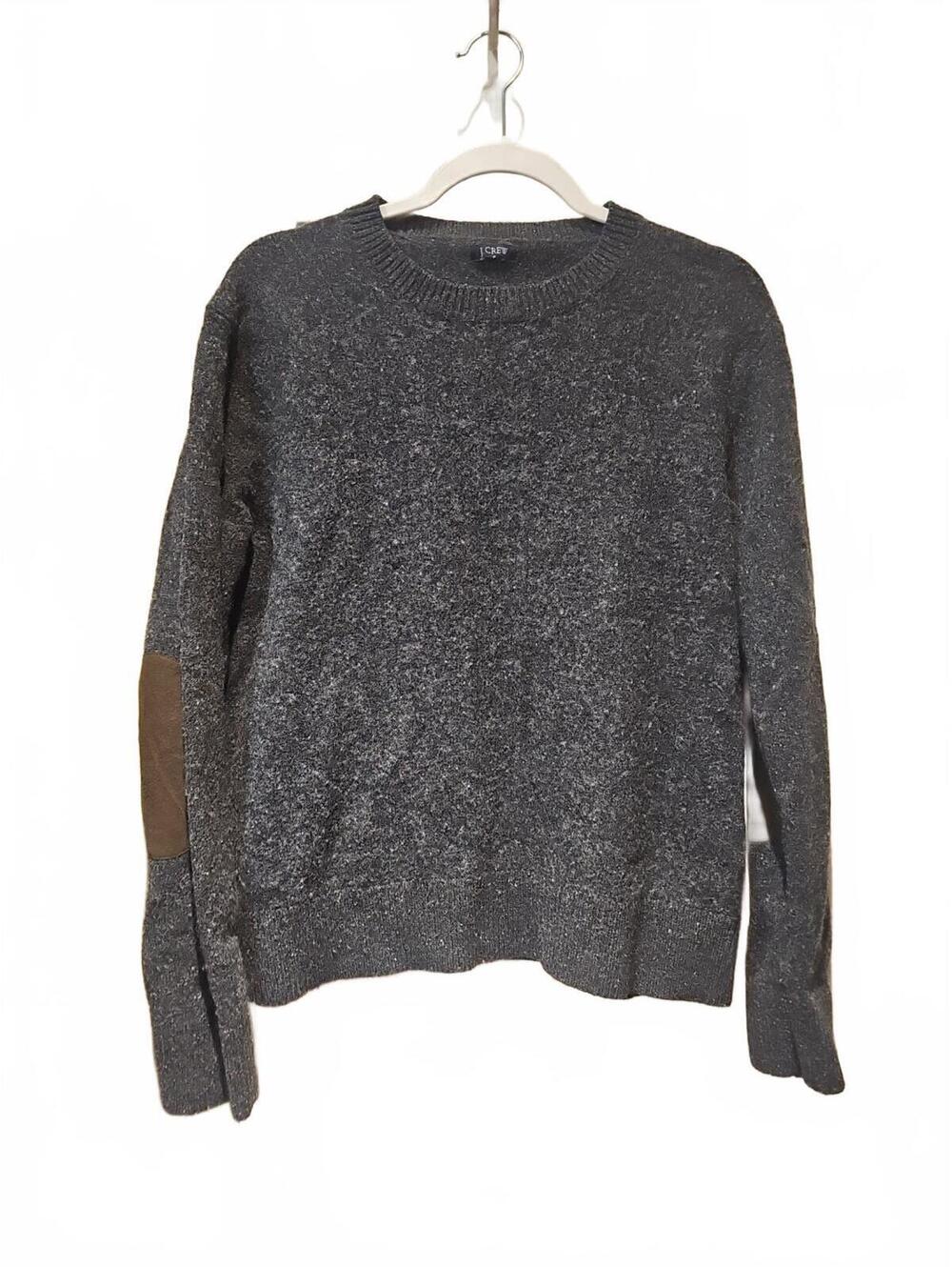 J.Crew Mens Lrg Gray Speckled Wool Blend Long Sleeve Elbow Patch Sweater Preppy